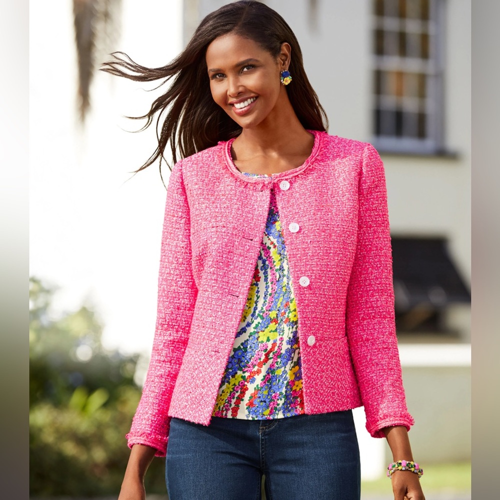 Talbots Pink Blazer with Textured Tweed Fabric 12